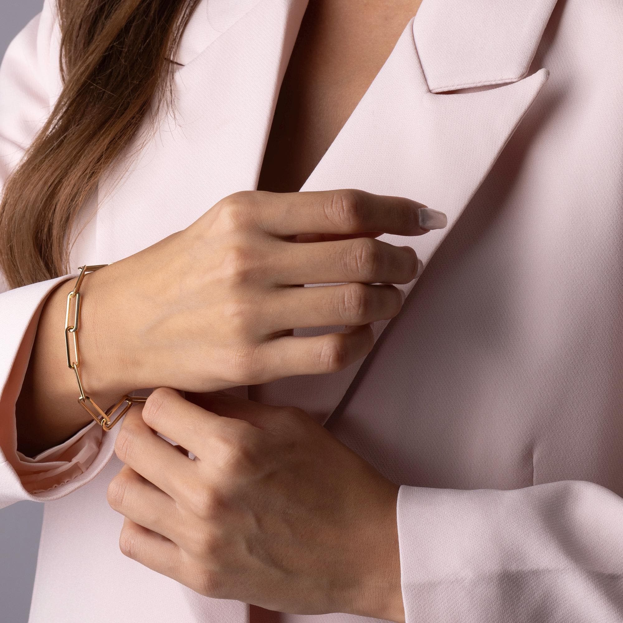 14K Solid Gold Large Paperclip Bracelet – Bold Rectangular Link Real Gold Jewelry