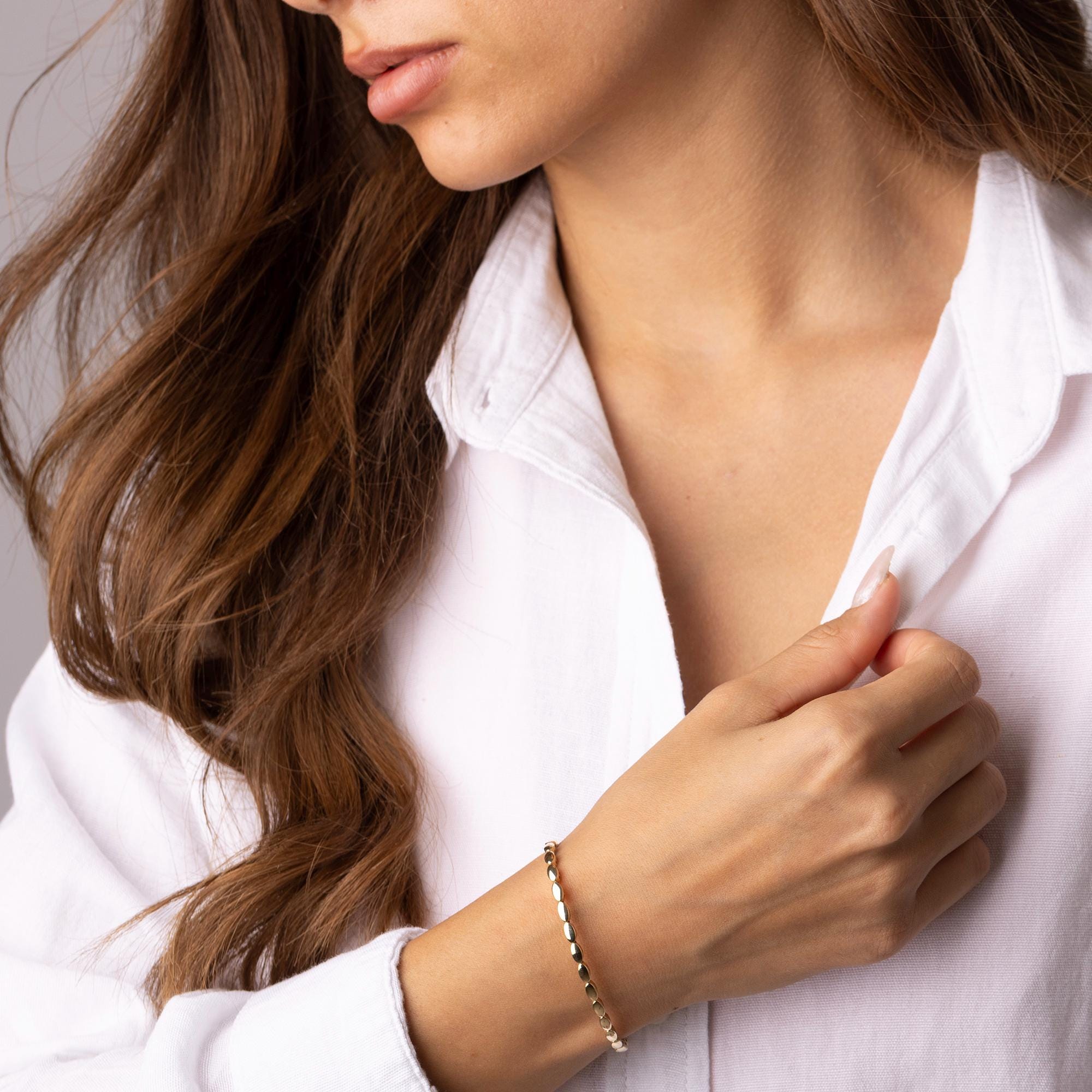 14K Solid Gold Oval Link Bracelet – Elegant Real Gold Jewelry