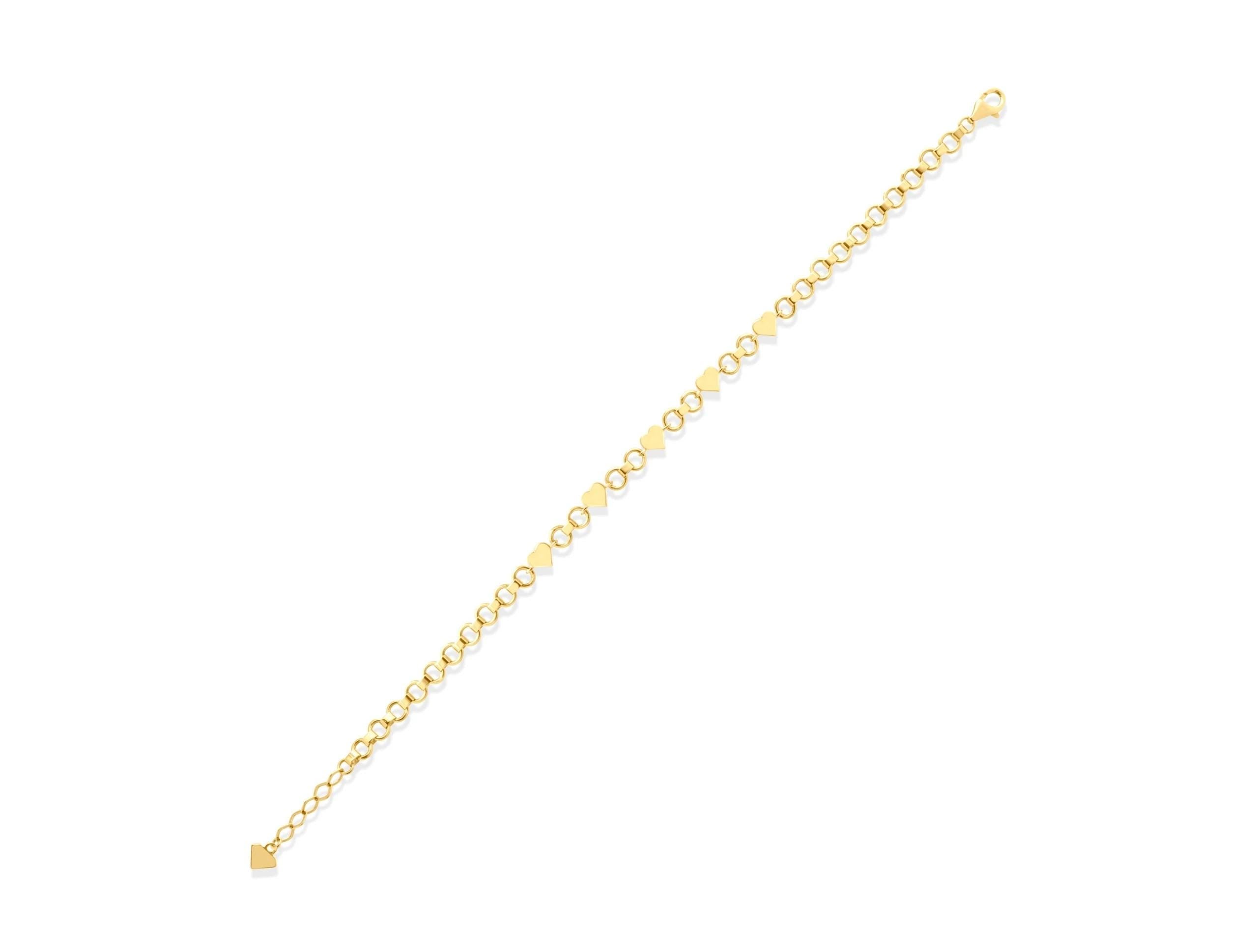 14K Solid Gold Heart Link Bracelet, Real Gold Dainty Chain, Minimalist Romantic Jewelry, Elegant Gift for Her